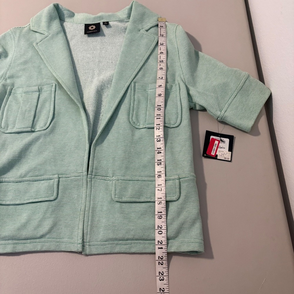Amber Sun Mint Green Striped Cotton French Terry Short‎ Sleeve Blazer Summer - Picture 4 of 9